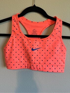 Nike Coral Pink Dri-FIT Sports Bra with Navy Swoosh